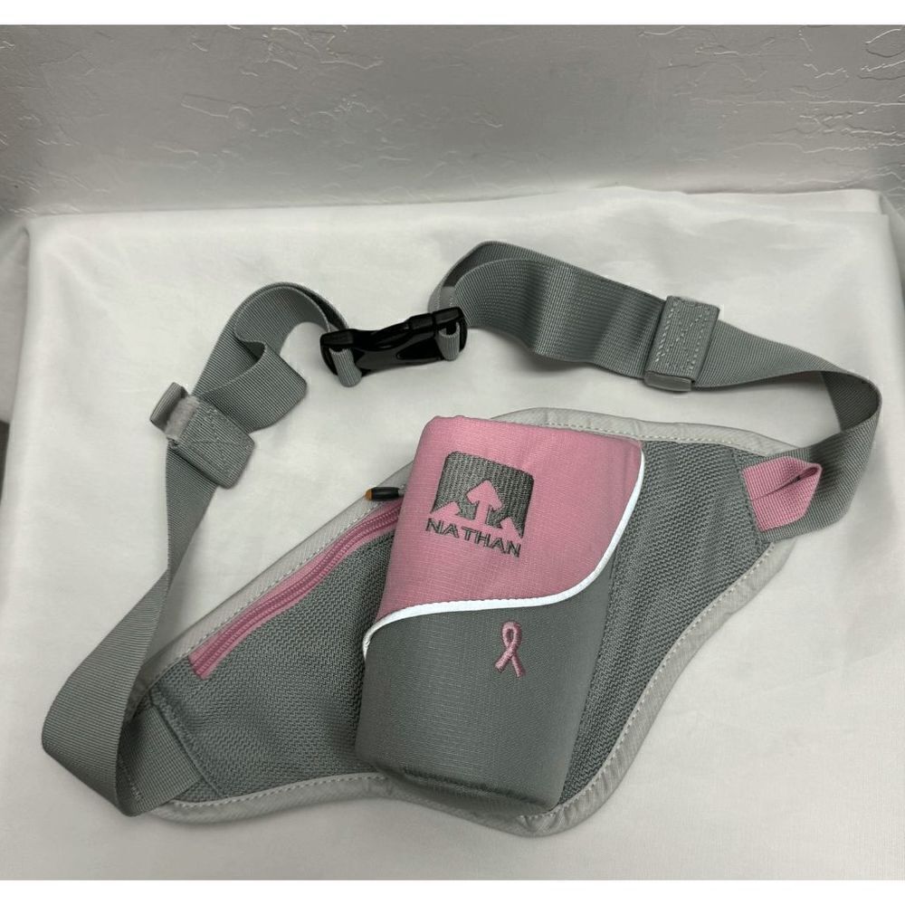 NATHAN Pink & Gray‎ Fanny Pack- Water Bottle Holder Zip Pocket VG